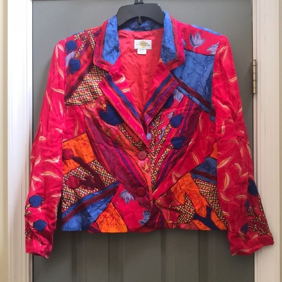 VTG 80’s Sandy Starkman bohi patchwork blazer. Shoulder pads. Colorful, floral S - Picture 1 of 7
